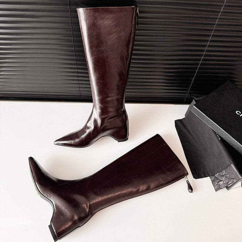 Karin Luna Elegant Style Pointed Toe Internal Height Increase Long Boots