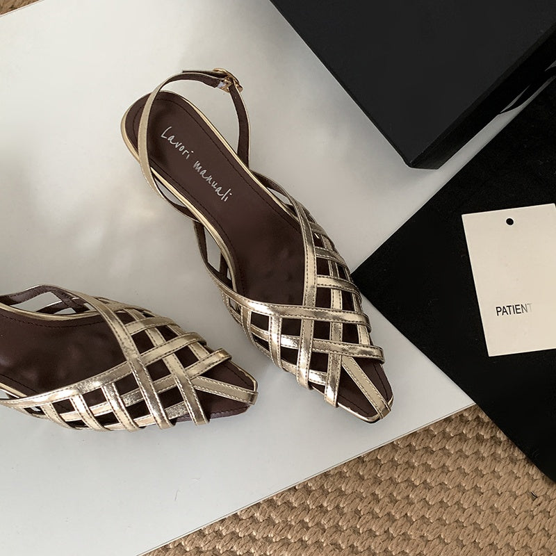 Karin Luna Braided Style ~Cross-woven Pointed Toe Closed-toe Sandals