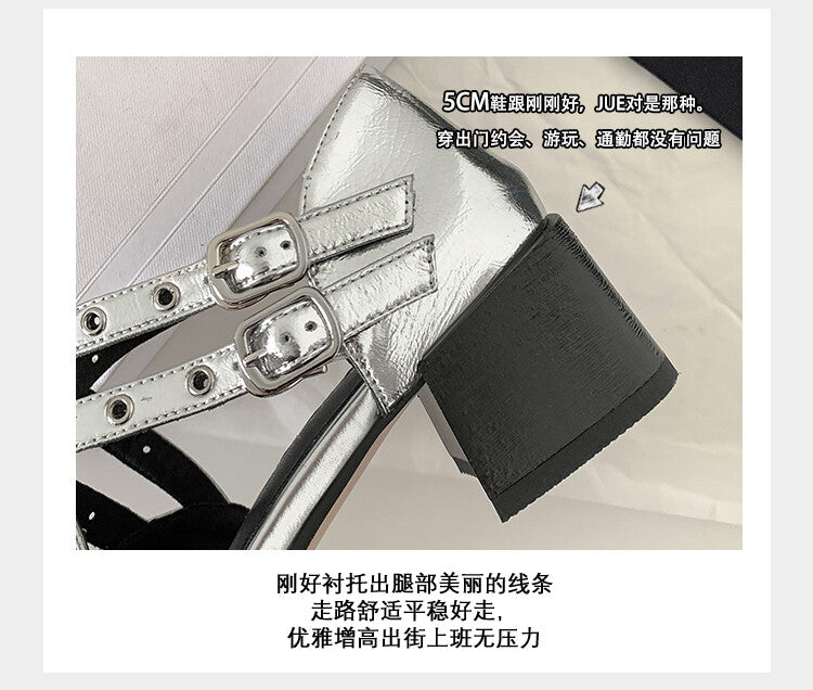 Karin Luna In Stock Spot Goods First Layer Sheepskin Cross Strap Rivet Square Toe Mary Jane Sandals