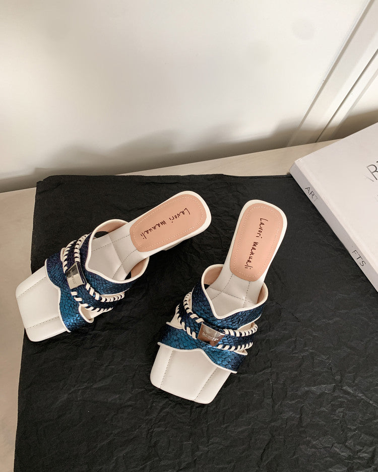 Karin Luna Fish Skin Series~ Hot-selling Square-Toe Slippers with Built-in Traffic