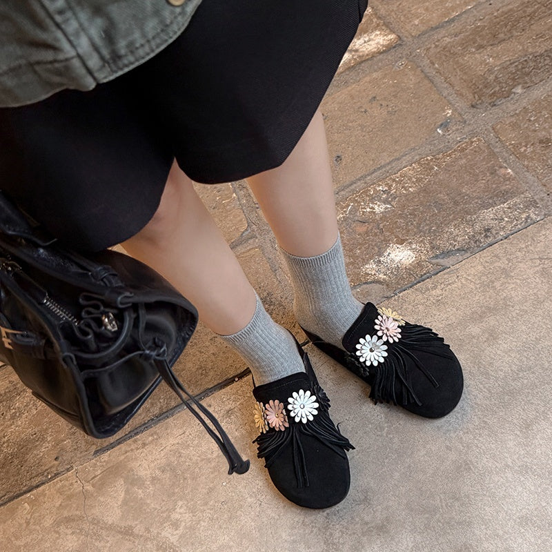 Karin Luna   Tassel Three-Dimensional Flower Thick-Soled Closed-Toe Slippers