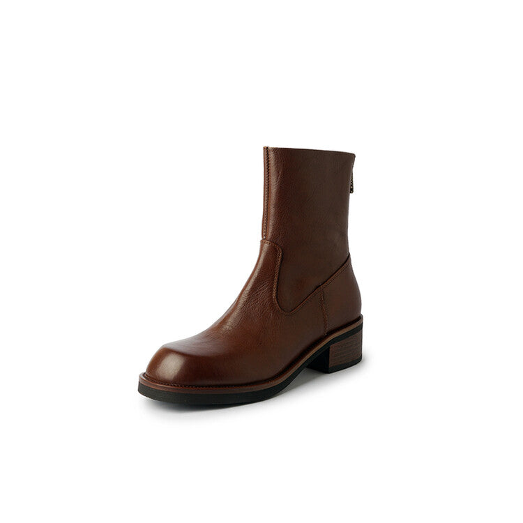Karin Luna In Stock Spot Goods  Full-grain leather inside and out   Minimalist Texture  Round Toe Flat Bottom Basic Short Boots
