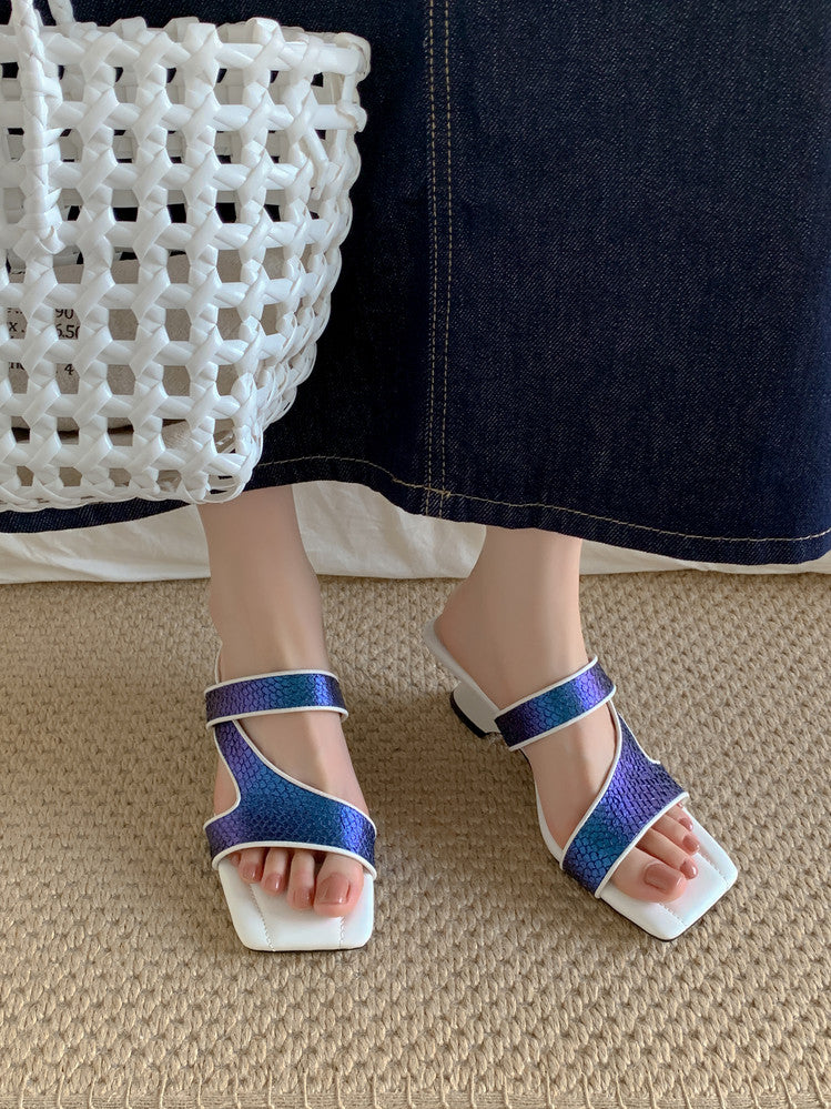 Karin Luna Fish Skin Series~Minimalist Square Toe Popular Irregular Heel Slippers