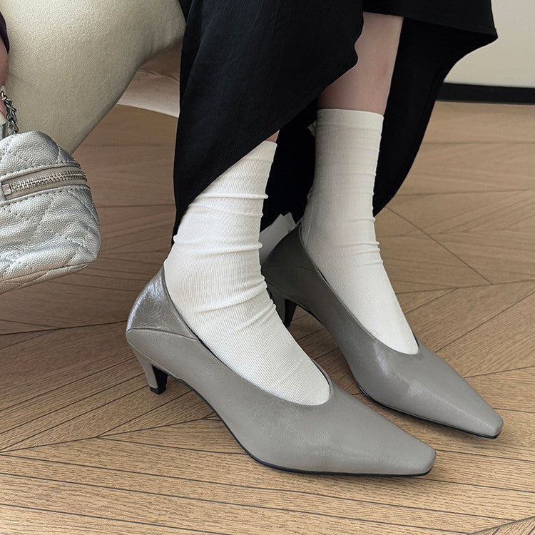 Karin Luna In Stock In Stock ~Basic Versatile French Style Small Square Toe Shallow Mouth Single Shoes