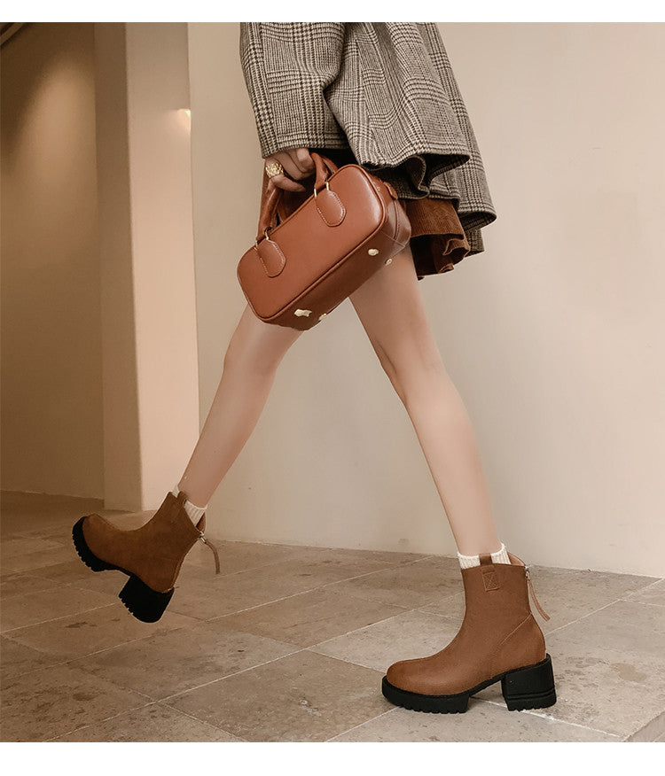 Karin Luna In Stock Versatile Round Toe Chunky Heel Ankle Boots