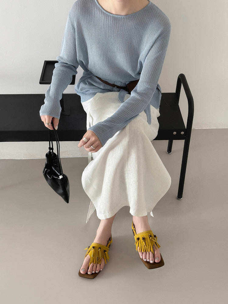 Karin Luna  Tassel Series~Spot Goods  In-stock Clip-toe Square Toe Sandals