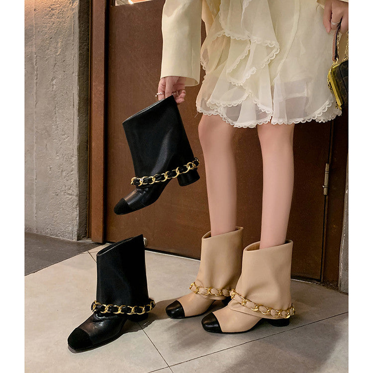 Karin Luna Classic Style Fragrant Family Style Chunky Heel Chain Ankle Boots