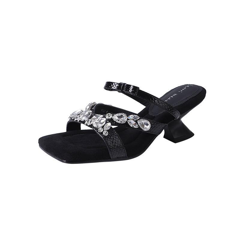 Karin Luna In Stock In Stock  Square Toe Rhinestone Bow Suede Slippers