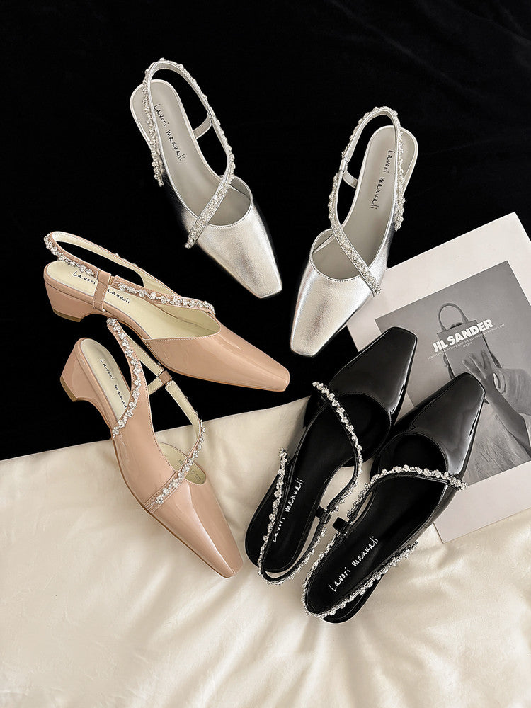Karin Luna In Stock In Stock  Fresh Summer Vibes  Rhinestone Small Square Toe Elegant Closed-Toe Sandals