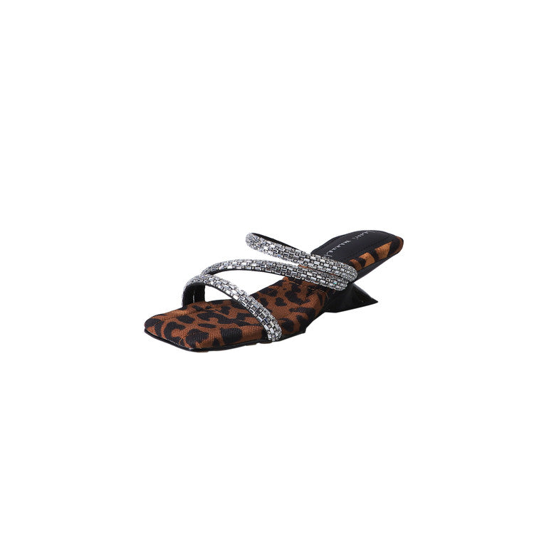 Karin Luna In Stock Spot Goods  Rhinestone One-Strap Irregular Heel Square-Toe Slippers