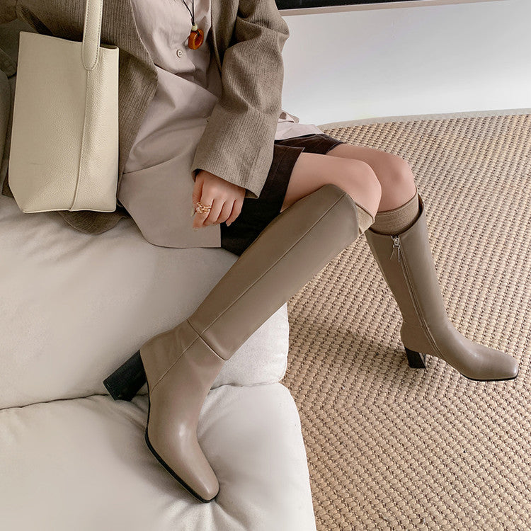 Karin Luna In Stock Spot Goods  Chunky Heel Side Zipper Riding Boots