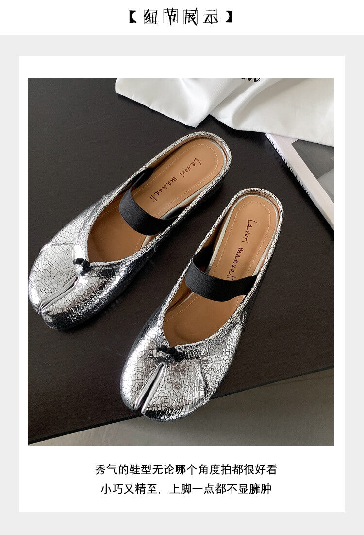 Karin Luna Classic Split-Toe Shoes  Explosive Pattern One-Strap Mary Jane Height-Increasing Full Leather Closed-Toe Slippers