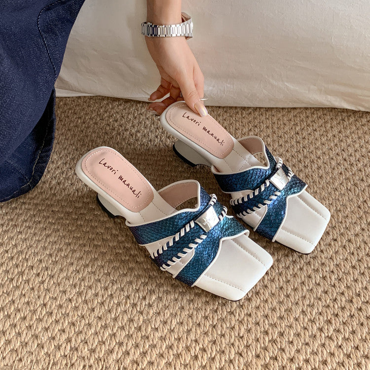 Karin Luna Fish Skin Series~ Hot-selling Square-Toe Slippers with Built-in Traffic