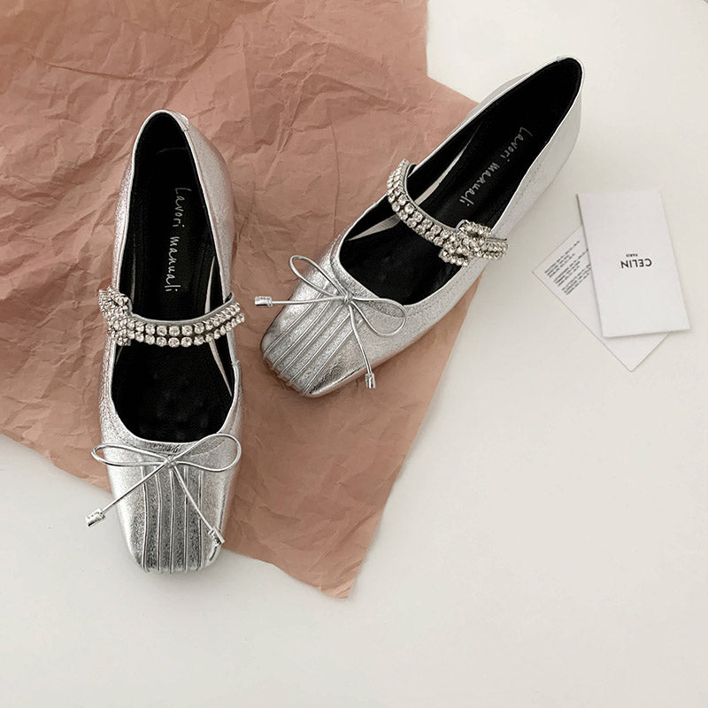 Karin Luna In Stock Spot Goods  Vintage Sweet Rhinestone One-Strap Granny Flats