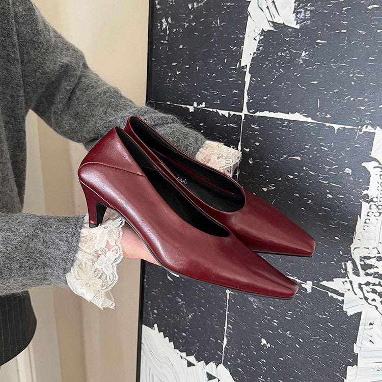 Karin Luna In Stock In Stock ~Basic Versatile French Style Small Square Toe Shallow Mouth Single Shoes