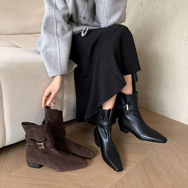 Karin Luna In Stock In Stock Hot-Selling Basic Old Money Style Retro Belt Buckle Short Boots