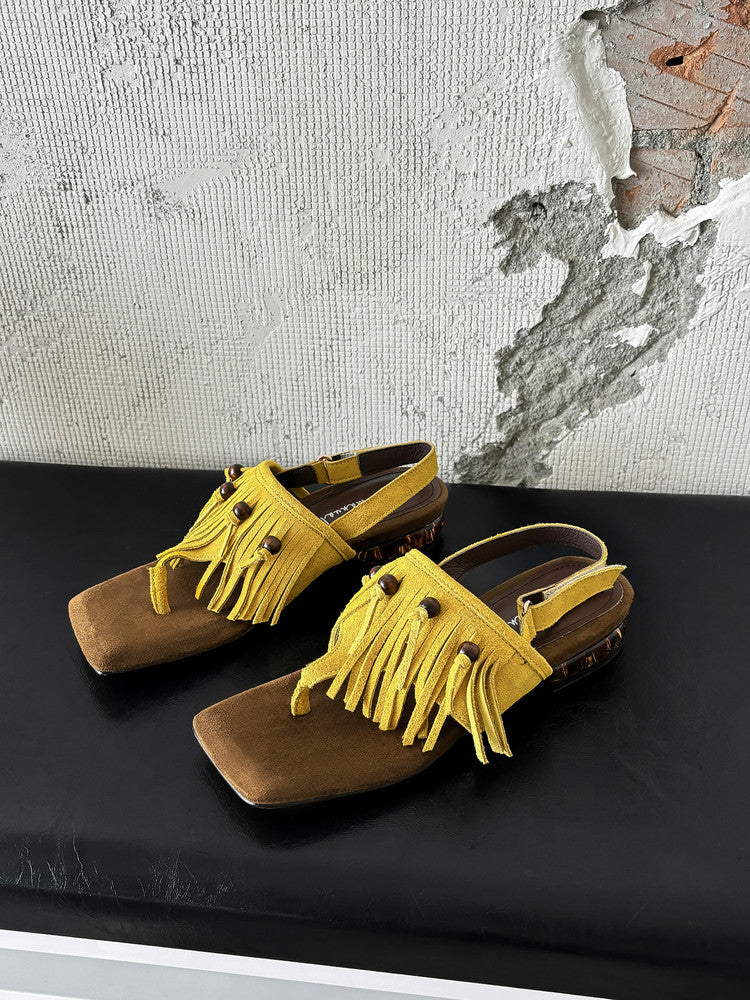 Karin Luna  Tassel Series~Spot Goods  In-stock Clip-toe Square Toe Sandals