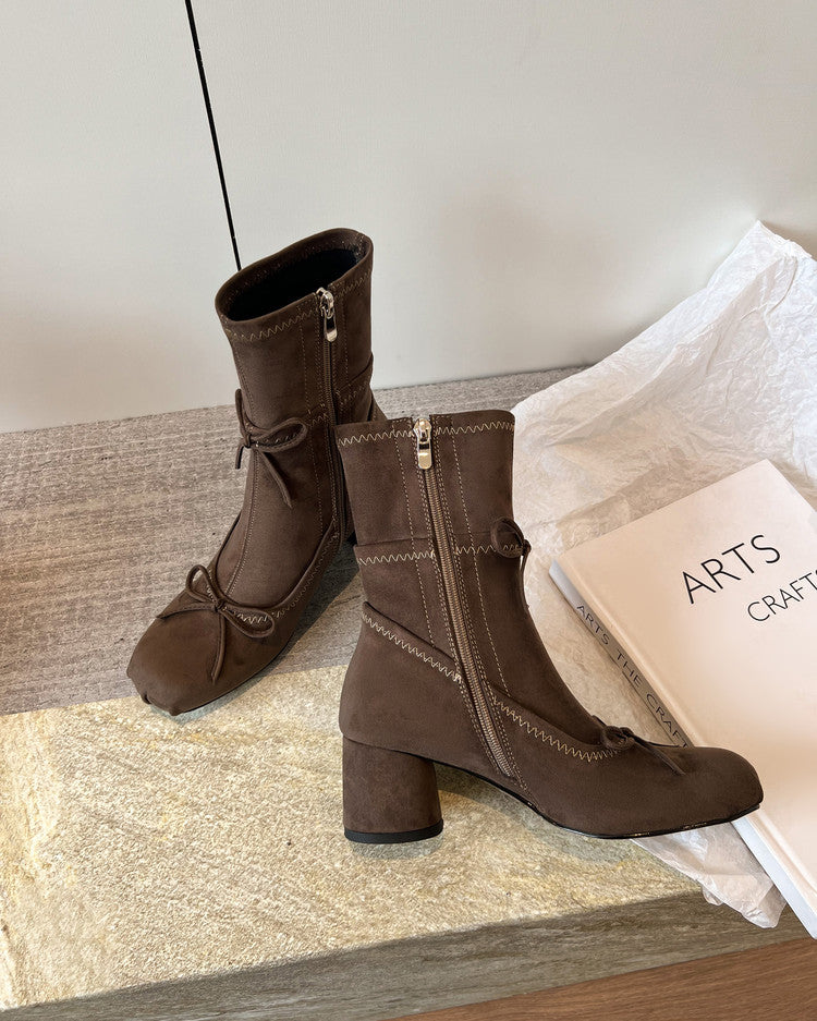 Karin Luna In Stock Spot Goods Hot-Selling Sweet Standard Bow Round-Toe Slim Short Boots