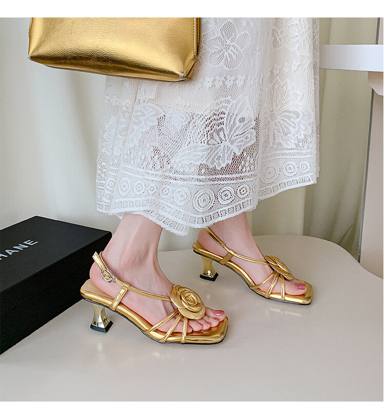 Karin Luna Exquisite Camellia ~French Retro Open-Toe Sandals