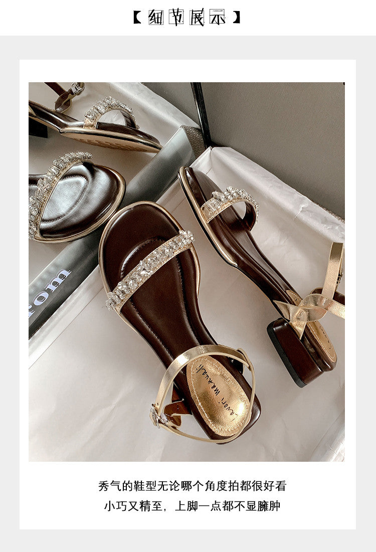 Karin Luna In Stock In Stock  Rhinestone Strap Round Toe Chunky Heel Sandals