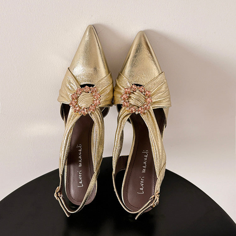 Karin Luna Bestseller Popular  Pointed Toe Irregular Heel Elegant Rhinestone Closed-Toe Sandals