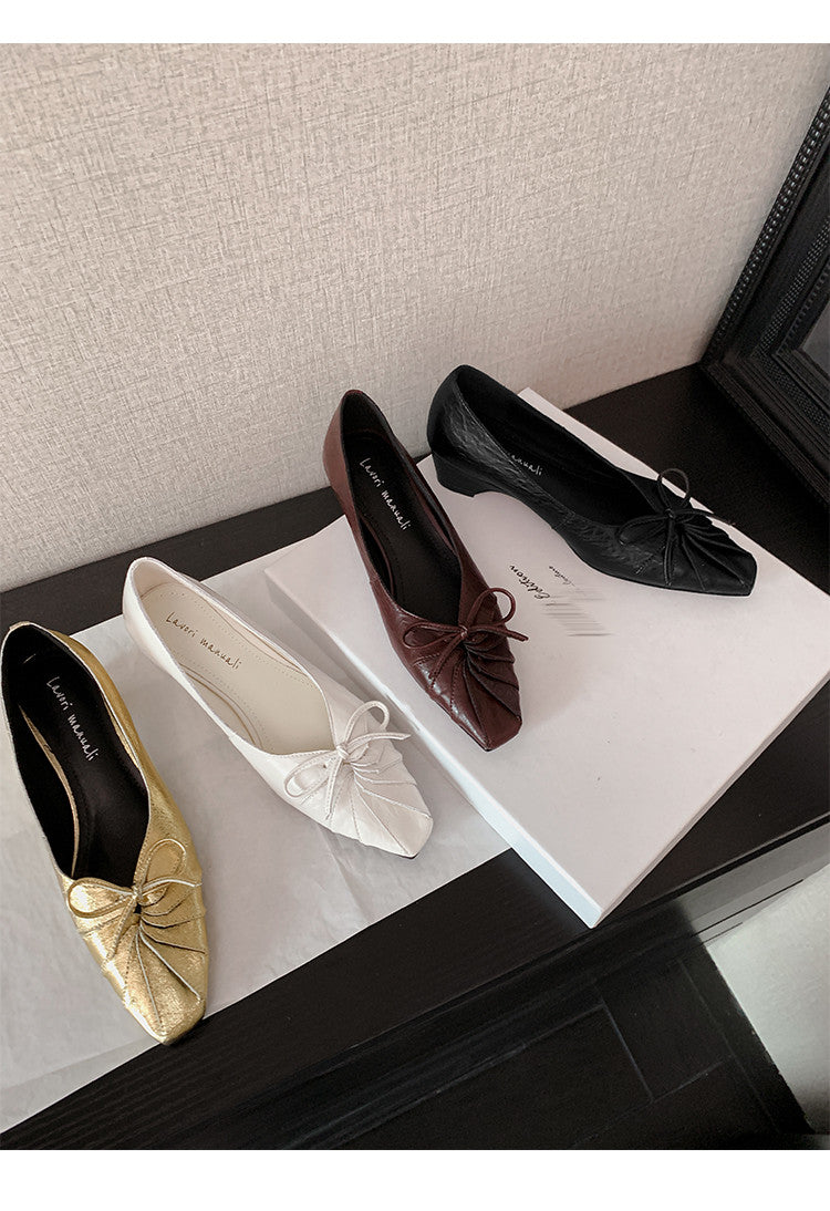 Karin Luna French Style Wrinkled Square Toe Height-Increasing Flats