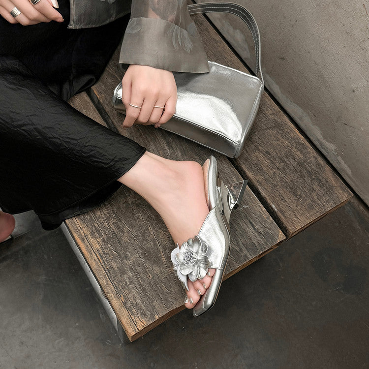 Karin Luna In Stock Spot Goods Camellia Classic style retro square toe shaped heel slippers