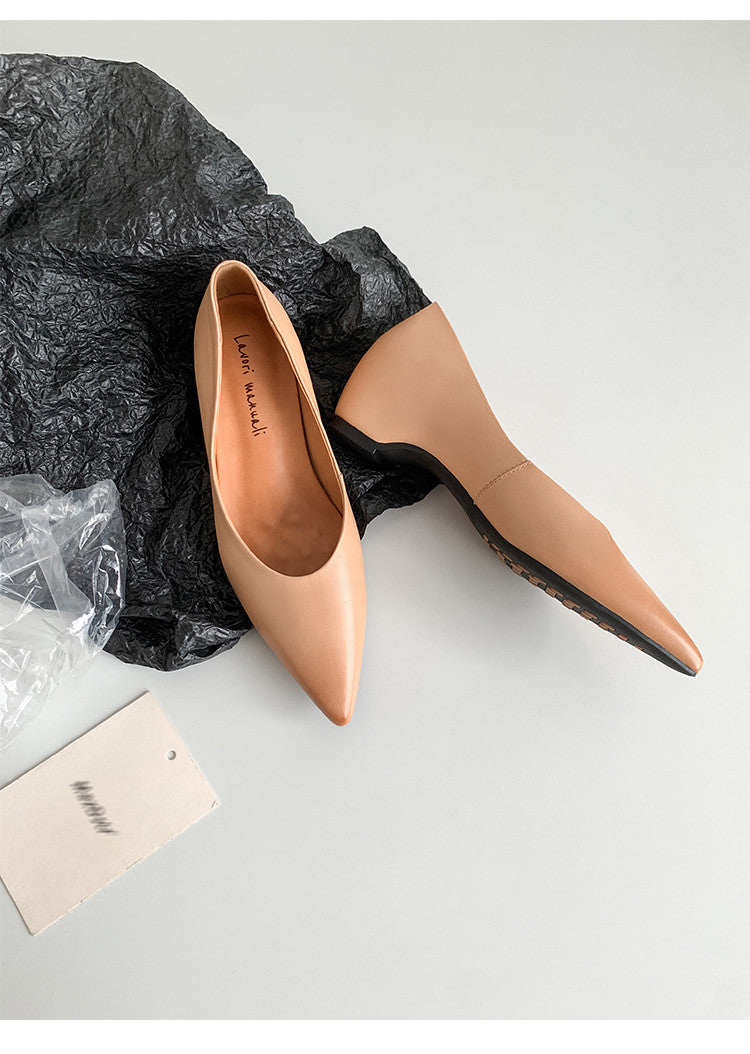 Karin Luna Full Layer Inside and Out~Basic Versatile Retro French Pointed Toe Irregular Heel Single Shoes