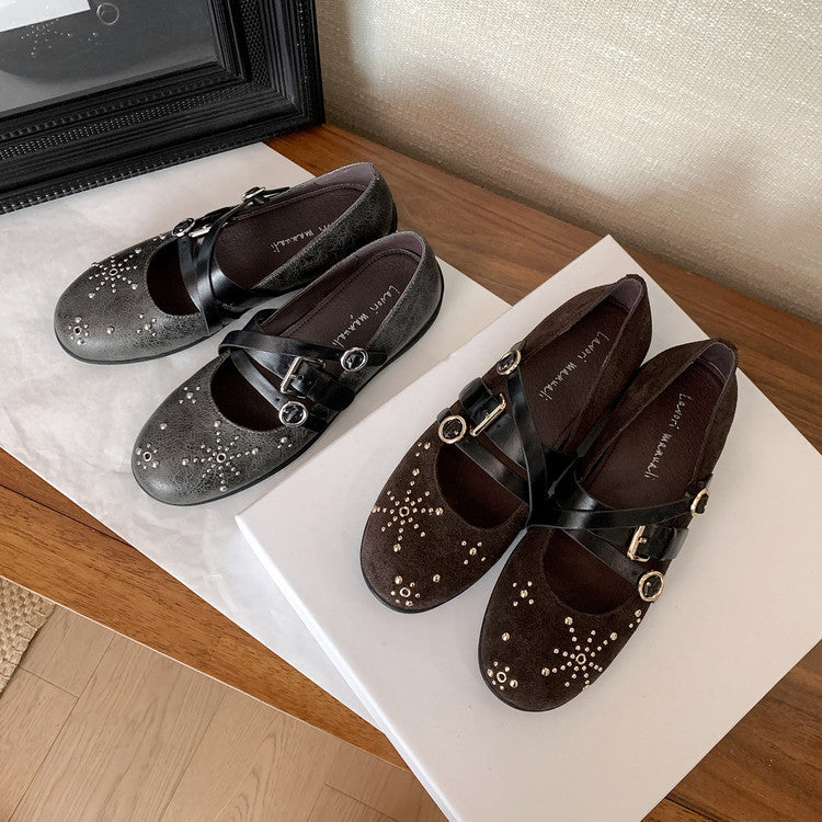 Karin Luna In Stock Spot Goods Studded Rivet Hidden Wedge Mary Jane Shoes