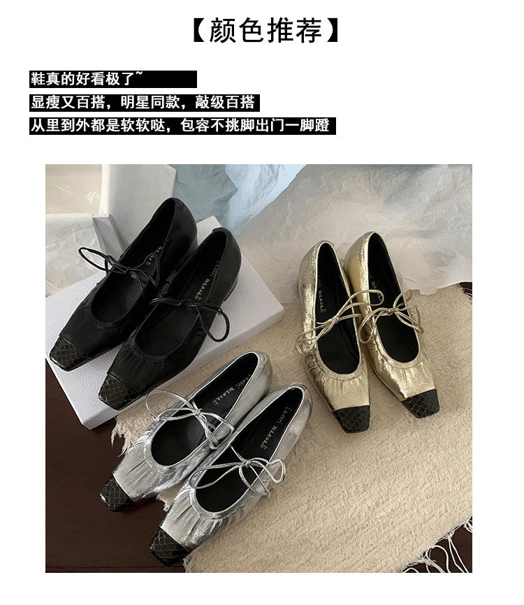 Karin Luna In Stock Spot Goods  Retro Sweet Bowknot Granny Wrinkled Single Shoes