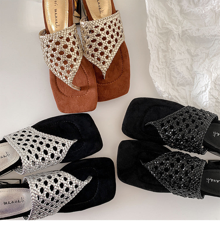 Karin Luna Hot-Selling Braided Style  In stock Toe-strap Woven Sofa Insole Slippers
