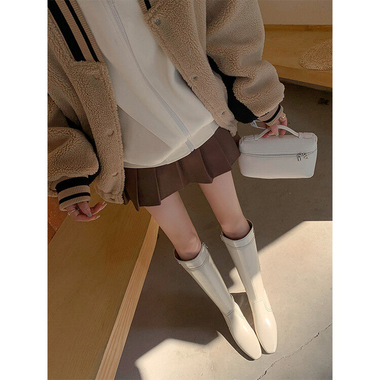 Karin Luna In Stock Spot Goods  Vintage Open Stitch Small Square Toe High Heel Side Zipper Riding Boots