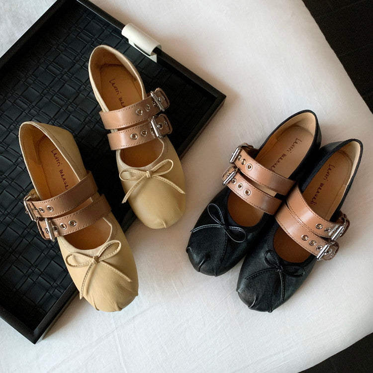 Karin Luna In Stock Spot Goods Minimalist Retro Round Toe Mary Jane Bowknot Height-Increasing Flats