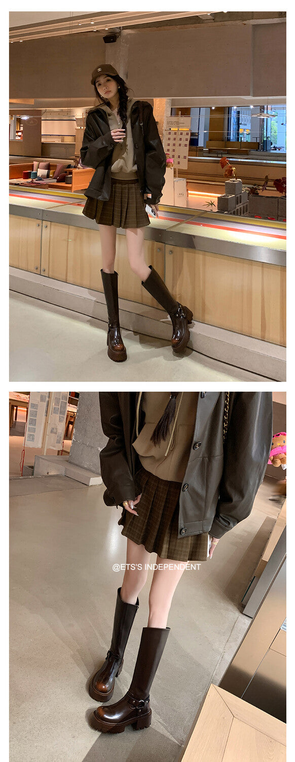 Karin Luna In Stock In Stock Slimming Diagonal Cut Tube Top  Best-selling in stock Retro Metal Buckle Thick-Soled Long Boots