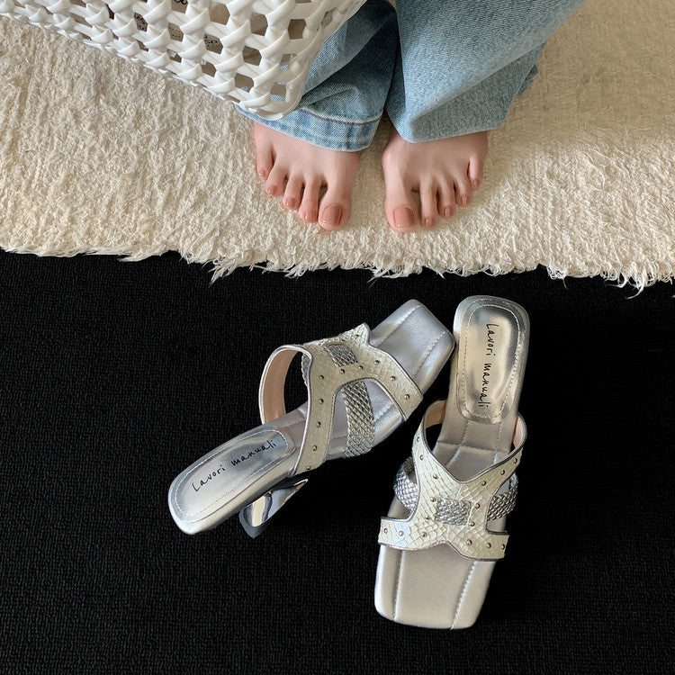 Karin Luna Fish Skin Series~ Hot-selling Square-Toe Slippers with Built-in Traffic
