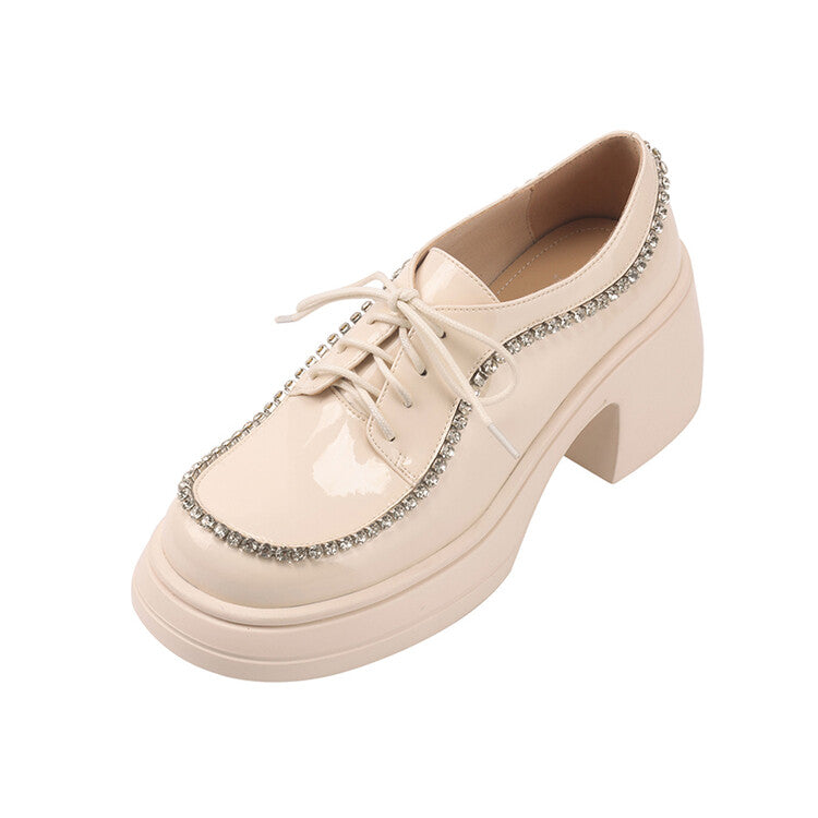 Karin Luna In Stock In Stock  Rhinestone Shoe Edge Trim Lace-up Thick Sole Loafers Best-selling in stock