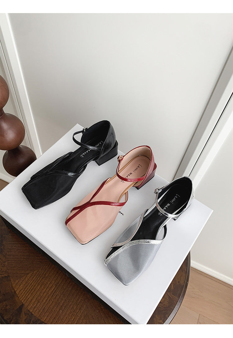 Karin Luna In Stock In Stock  Internet Celebrity Style Square Toe Mesh Chunky Heel Sandals