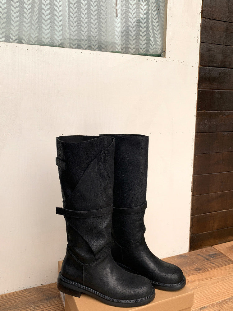 Karin Luna In Stock Spot Goods   Heavy-duty Edition Highly Consuming Material Round Toe Long Boots