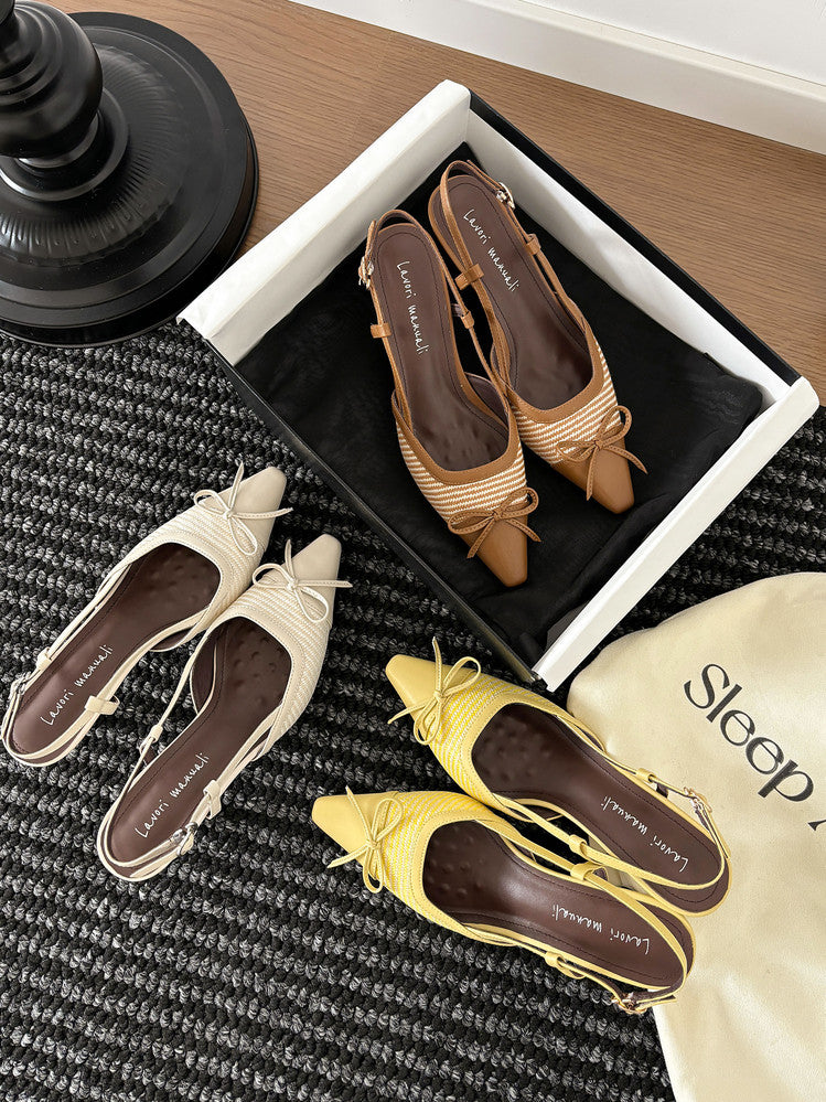 Karin Luna In Stock Spot Goods Braided Style Elegant Thin Heel Pointed Toe Closed-Toe Sandals