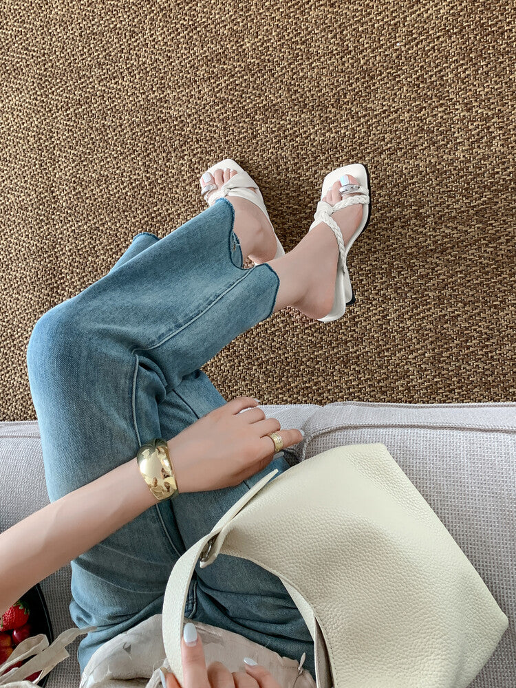 Karin Luna has a sense of design ~Twist Braided Cross Strap Square Toe Sandals