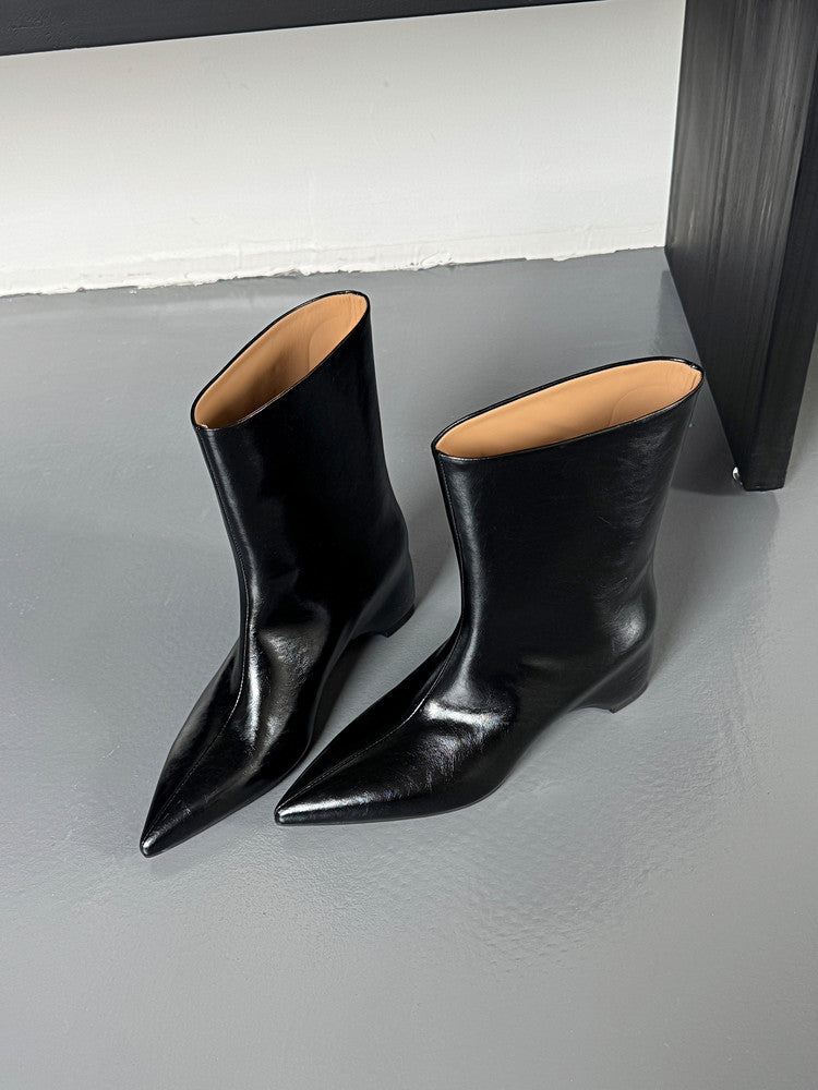 Karin Luna Elegant Pointed Toe Hidden Wedge Short Boots