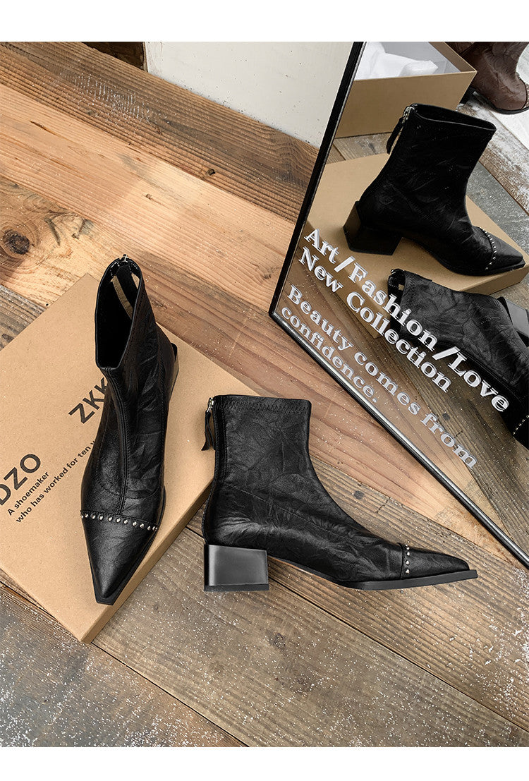 Karin Luna In Stock In Stock Slim Boots Series~Pointed Toe Rivet Slim Short Boots