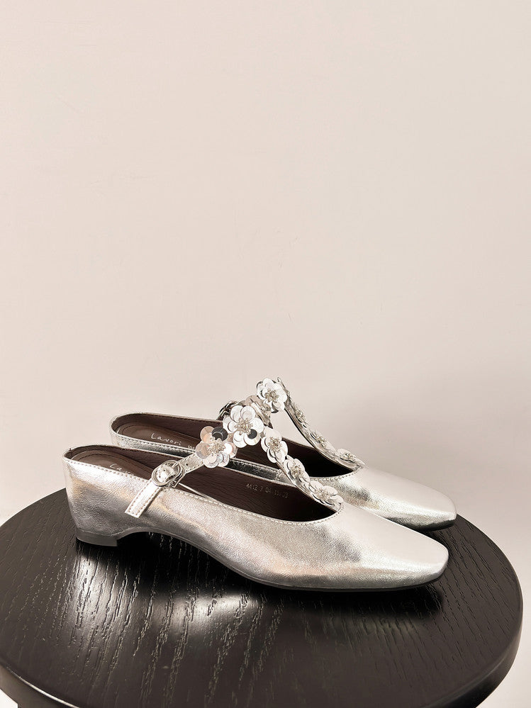 Karin Luna In Stock Spot Goods  T Handmade Sequin Flower Square Toe Height-Increasing Closed-Toe Slippers
