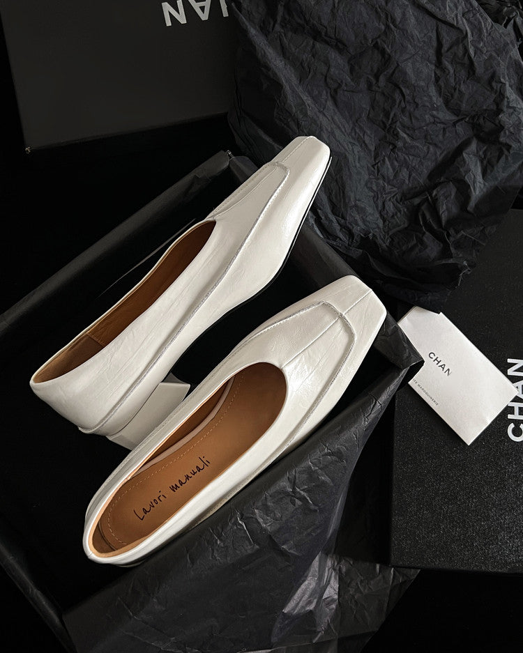 Karin Luna In Stock Spot Goods  Retro Full Leather Square Toe Shallow Mouth Single Shoes