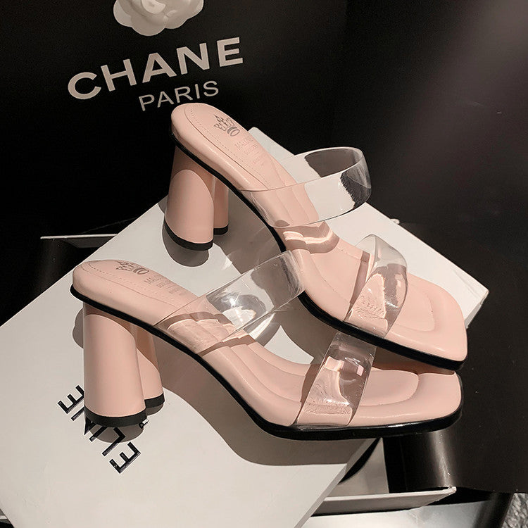 Karin Luna In Stock In Stock Always in stock  Classic Transparent Square Toe High Heel Slippers
