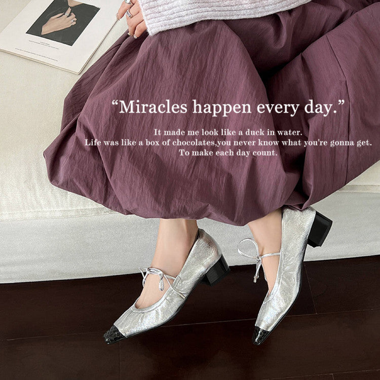 Karin Luna In Stock Spot Goods  Retro Sweet Bowknot Granny Wrinkled Single Shoes