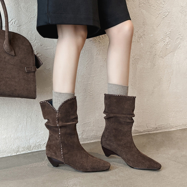 Karin Luna Elegant Style Small Square Toe Pleated Short Boots