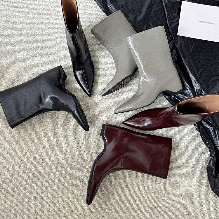 Karin Luna Elegant Pointed Toe Hidden Wedge Short Boots