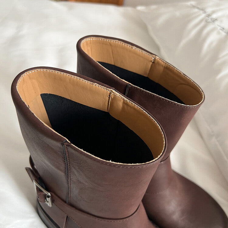 Karin Luna Belt Buckle Chunky Heel Fashion Short Boots