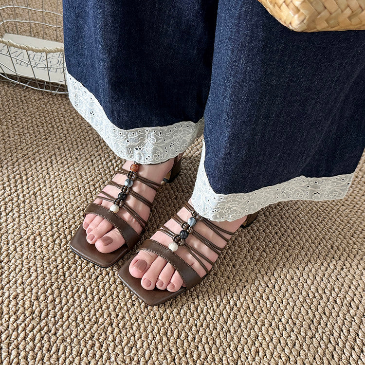 Karin Luna Bohemian Vacation Style~Square Toe Open Toe Sandals